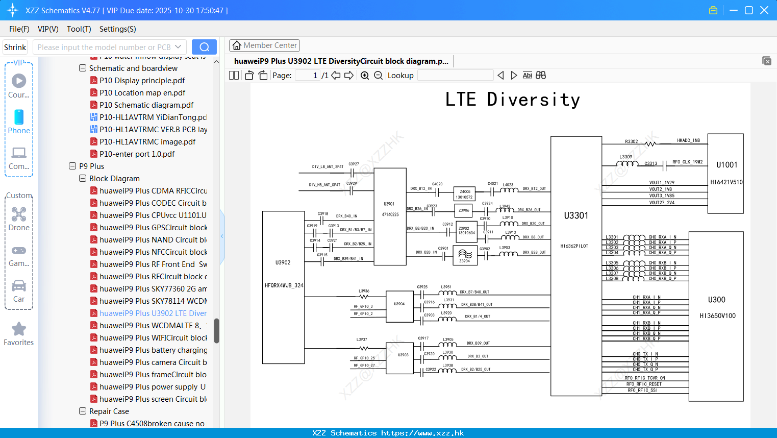 HuaweiP9 Plus U3902 LTE DiversityCircuit Block Diagram
